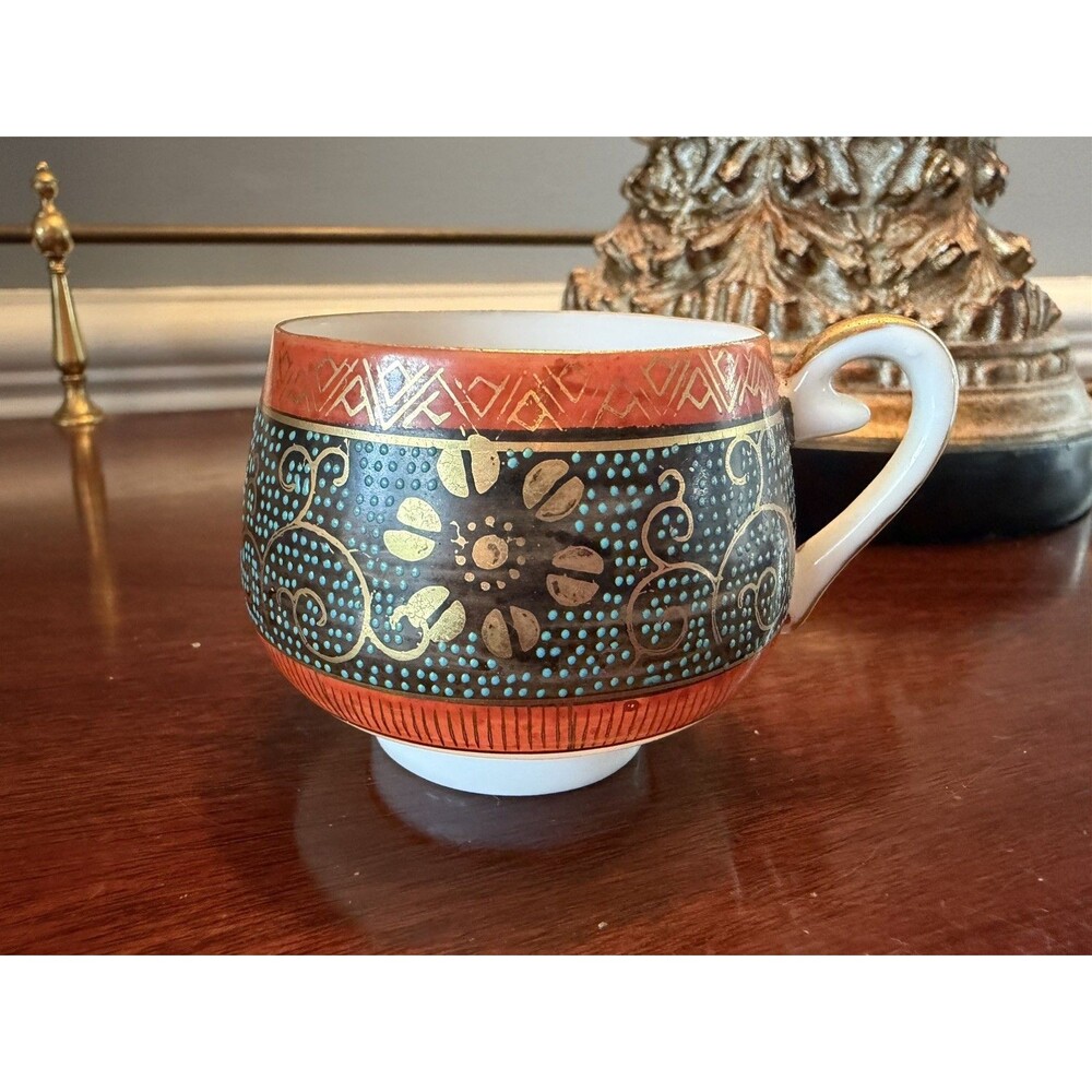 Antique Japanese Fine China Tea Cup Enameled Lithopane Geisha
